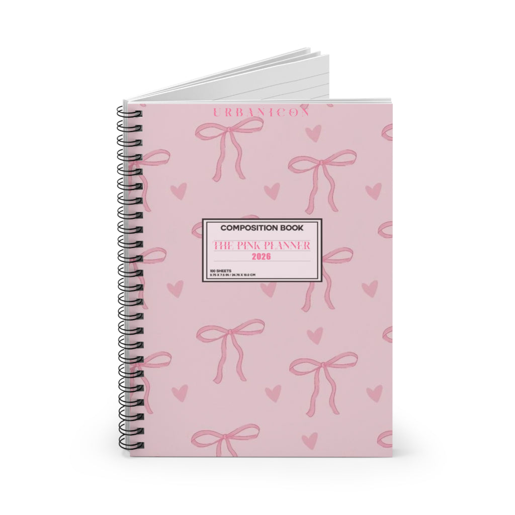 Pink Bow Spiral Notebook — Cute Ruled Journal with Hearts (The Pink Planner)