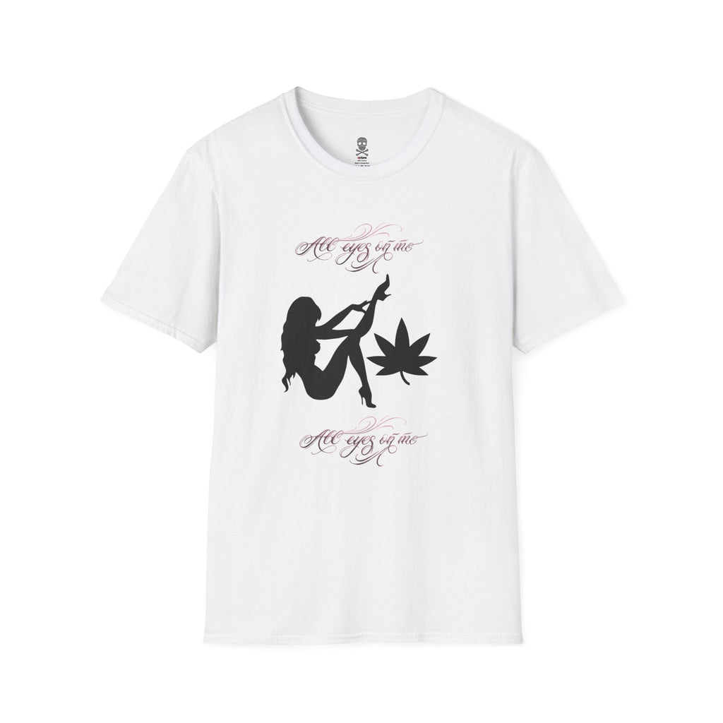 All Eyez On Me T-Shirt — Silhouette Pinup with Cannabis Leaf
