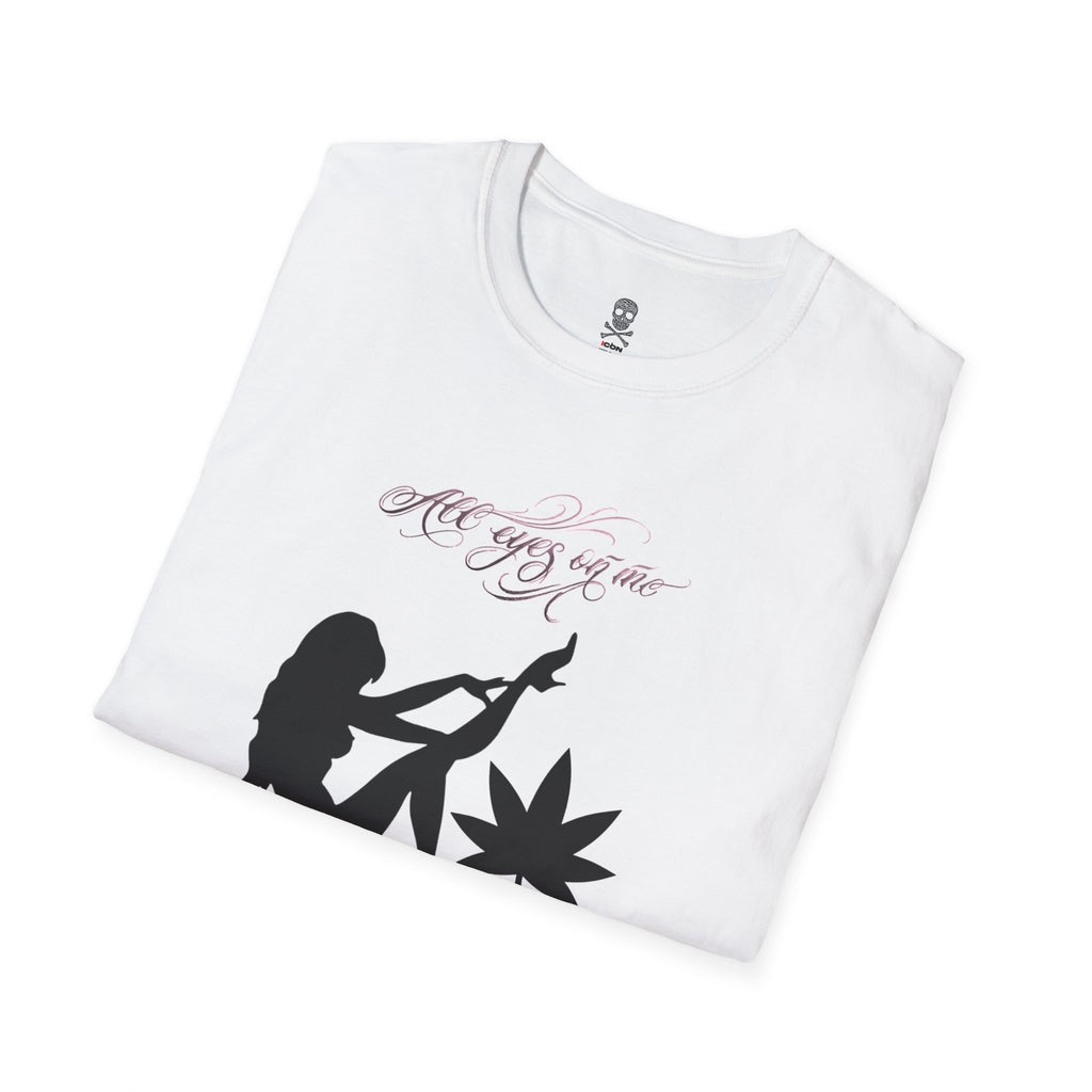 All Eyez On Me T-Shirt — Silhouette Pinup with Cannabis Leaf