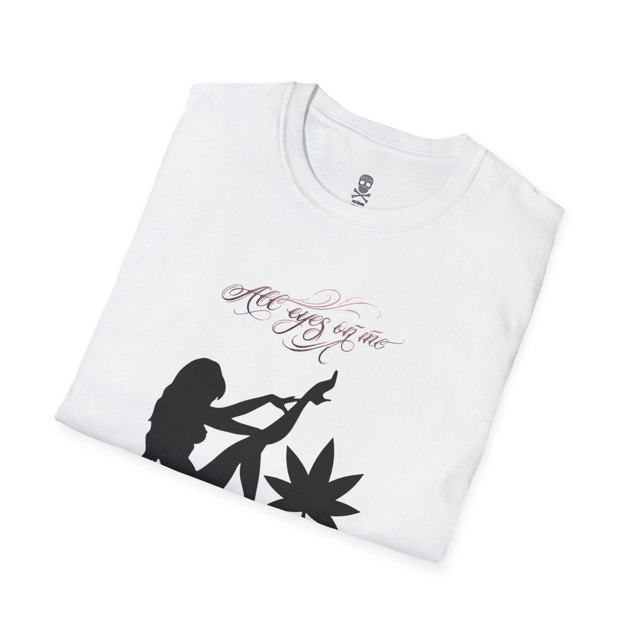All Eyez On Me T-Shirt — Silhouette Pinup with Cannabis Leaf