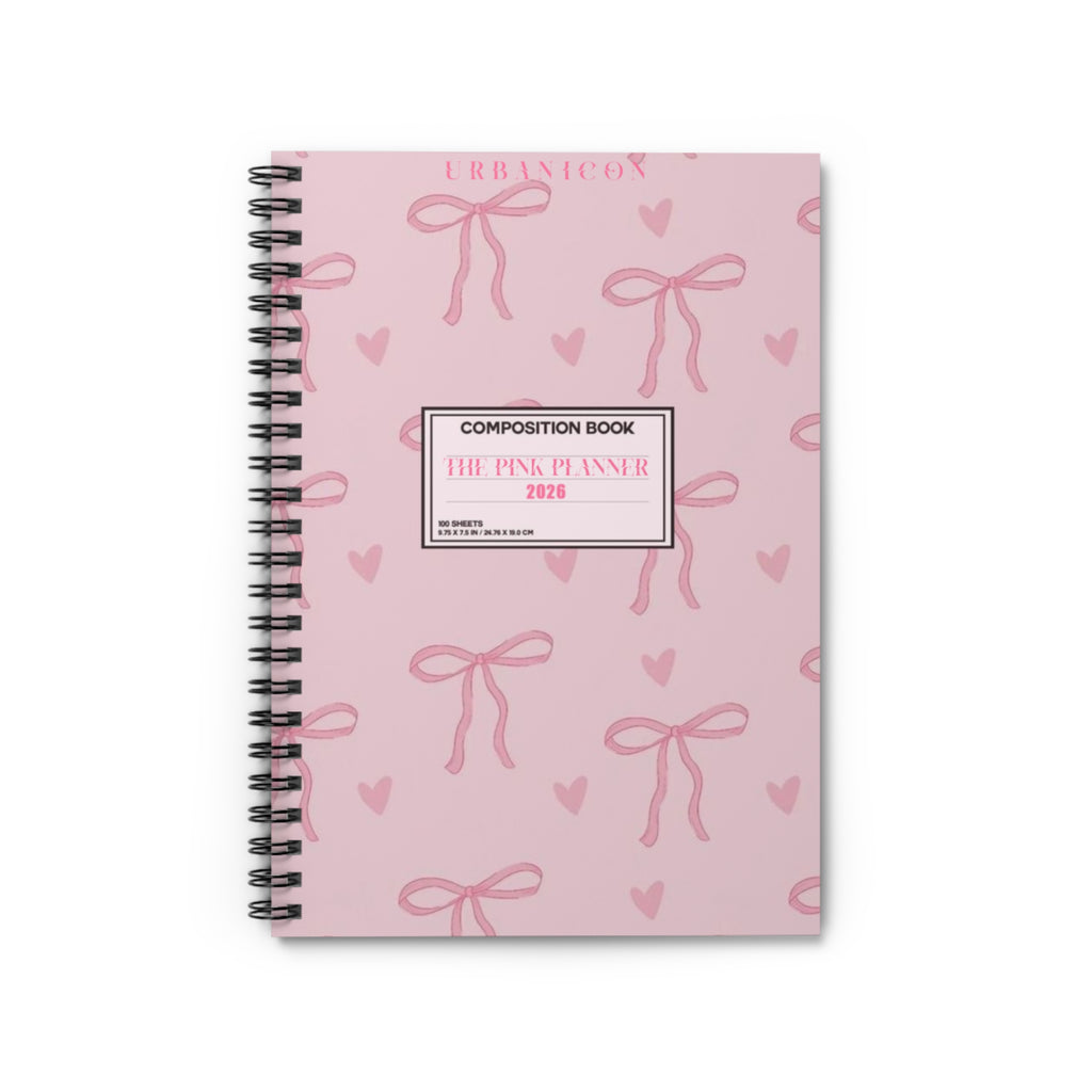 Pink Bow Spiral Notebook — Cute Ruled Journal with Hearts (The Pink Planner)