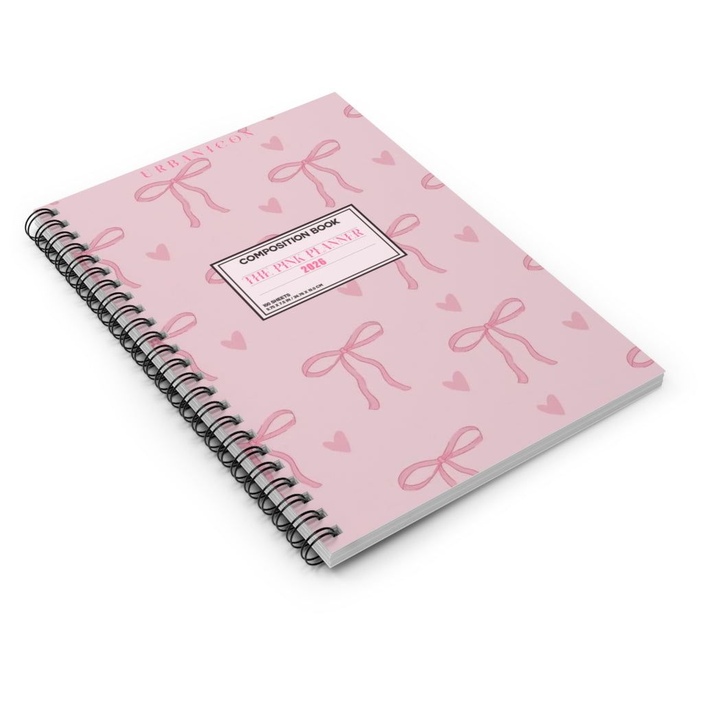 Pink Bow Spiral Notebook — Cute Ruled Journal with Hearts (The Pink Planner)