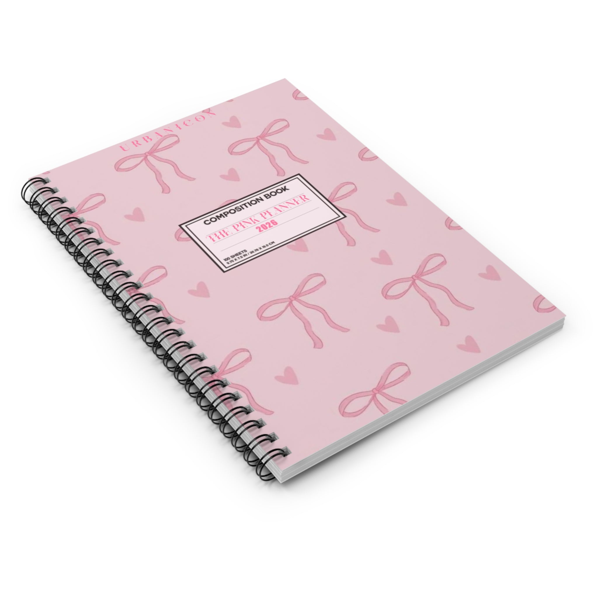Pink Bow Spiral Notebook — Cute Ruled Journal with Hearts (The Pink Planner)