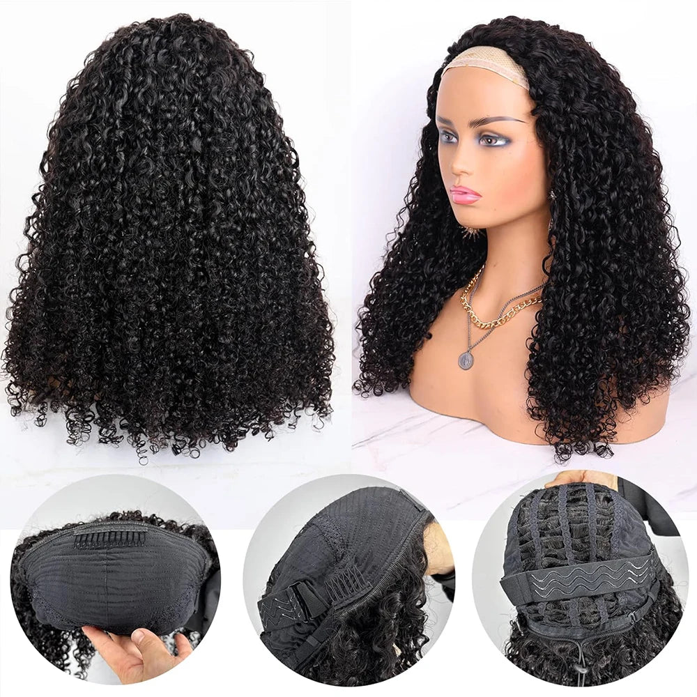 Half Wig Glueless Human Hair Wigs With Drawstring Seamless Clips 250 Density Kinky Curly Half Wigs Full Machine Made Wig