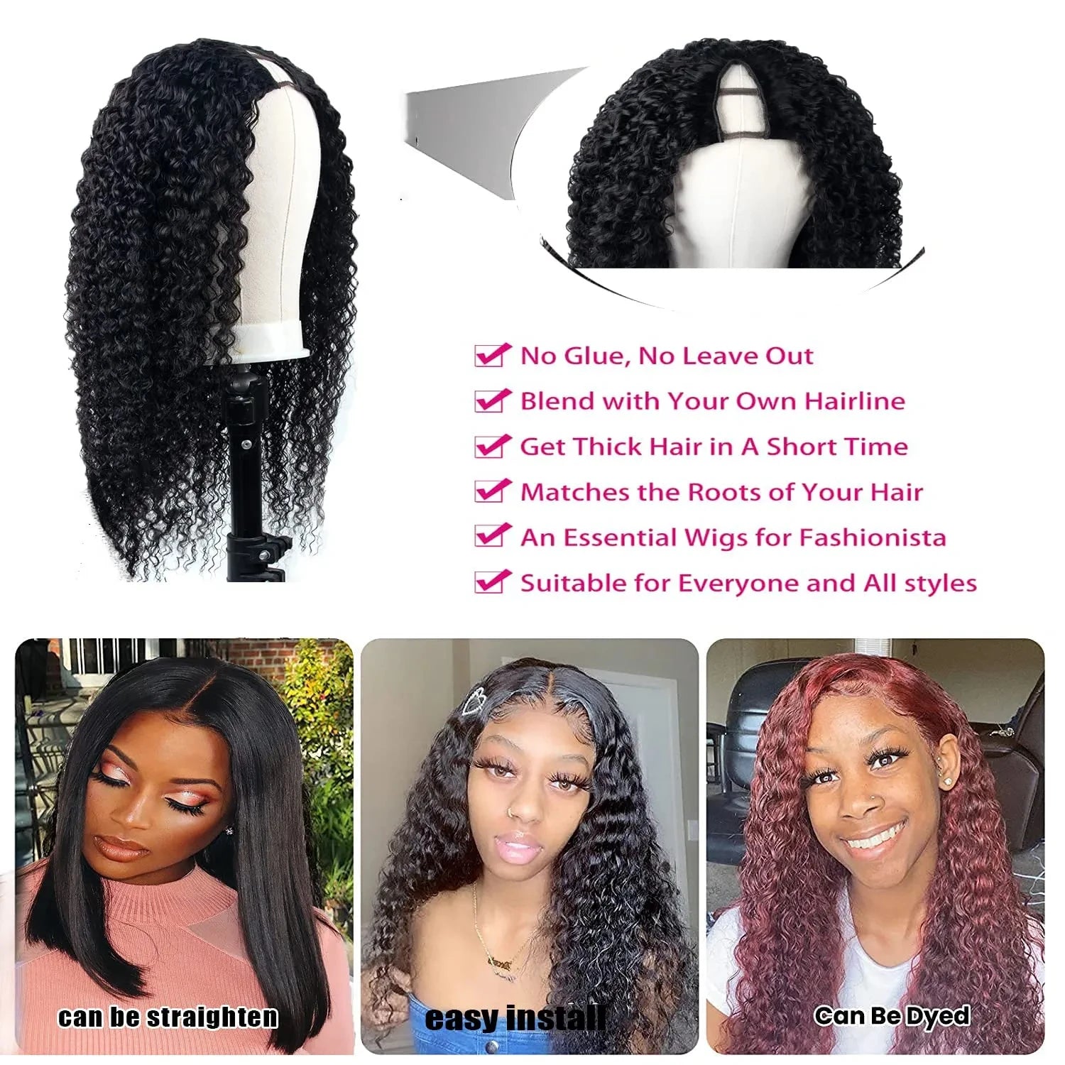 250% Kinky Curly V Part Wig Human Hair No Leave Out Upgrade Deep Wave Curly V Shape Wig No Glue Clip In Half Wig For Women