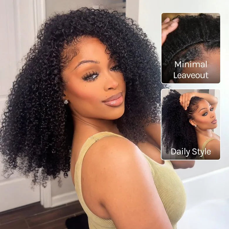 250% Kinky Curly V Part Wig Human Hair No Leave Out Upgrade Deep Wave Curly V Shape Wig No Glue Clip In Half Wig For Women