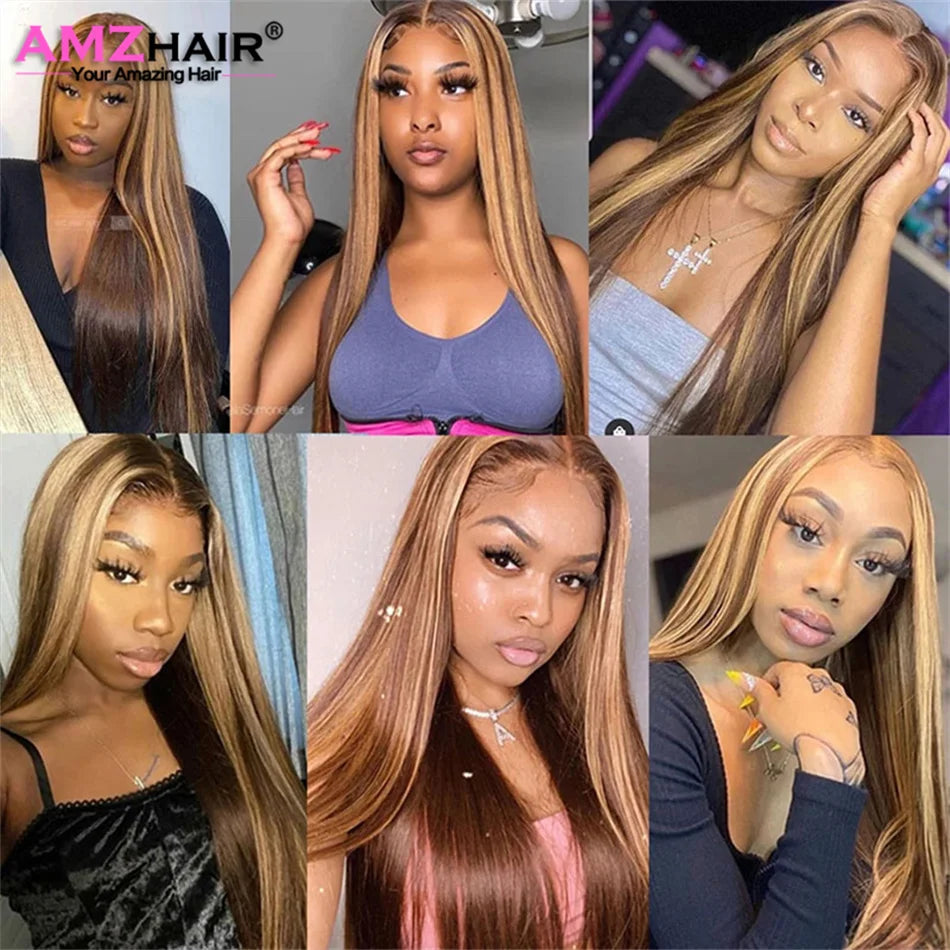 13x4 Hd Highlight Wigs Colored Lace Front Human Hair Wigs For Women Honey Blonde Straight Hd Lace Frontal Wigs Human Hair