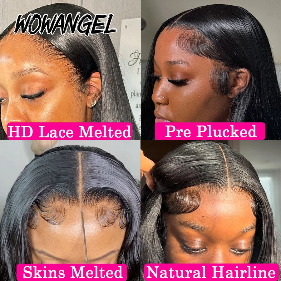 WowAngel 250% Pre Bleached 13x6 HD Lace Front Wigs 34in Glueless Straight Human Hair Wigs Pre Plucked Brazilian Hair For Women
