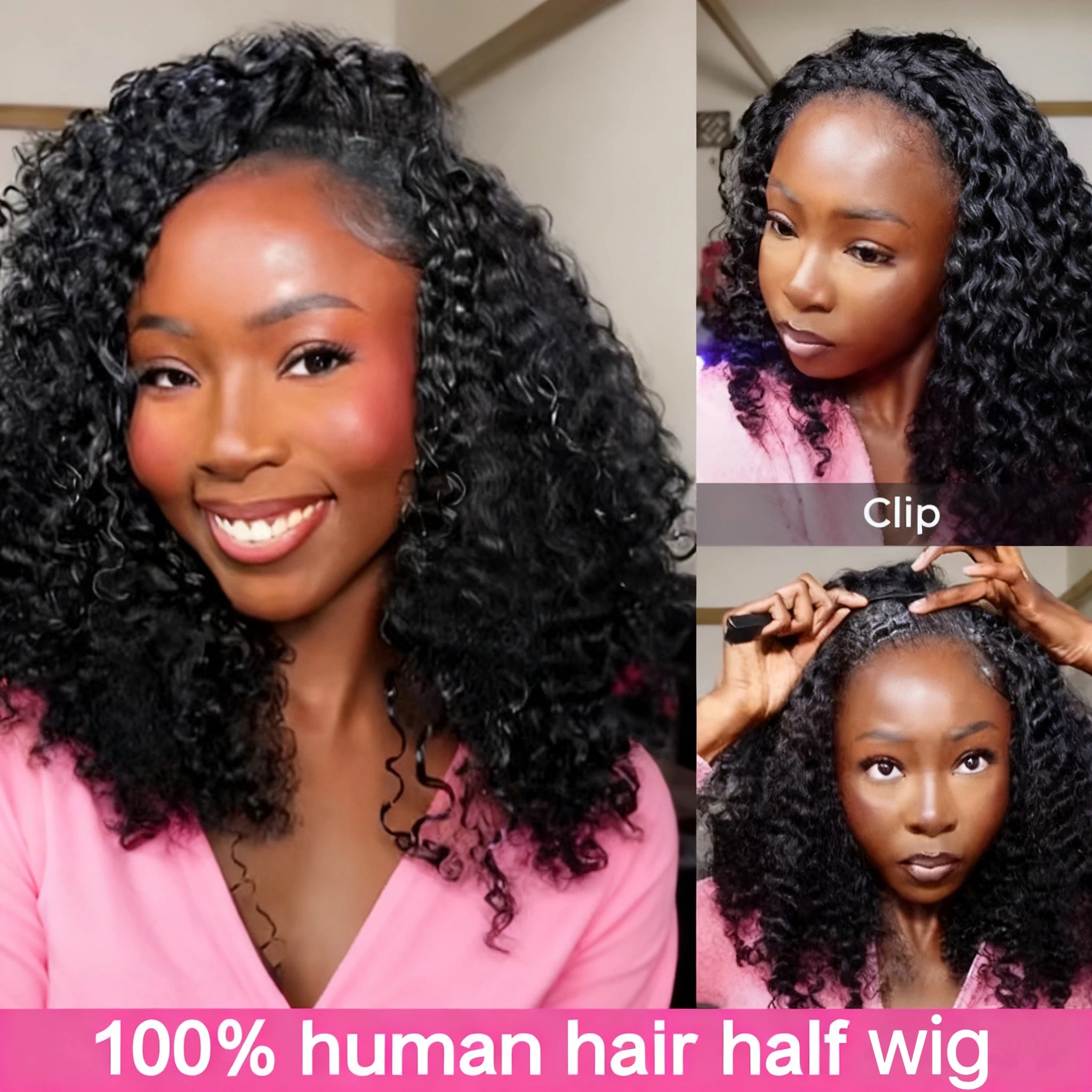 250% Kinky Curly V Part Wig Human Hair No Leave Out Upgrade Deep Wave Curly V Shape Wig No Glue Clip In Half Wig For Women