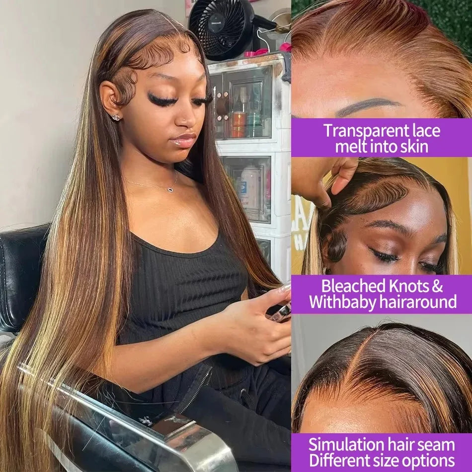 13x4 Hd Highlight Wigs Colored Lace Front Human Hair Wigs For Women Honey Blonde Straight Hd Lace Frontal Wigs Human Hair
