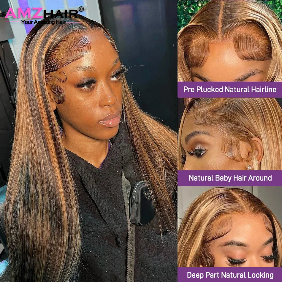 13x4 Hd Highlight Wigs Colored Lace Front Human Hair Wigs For Women Honey Blonde Straight Hd Lace Frontal Wigs Human Hair