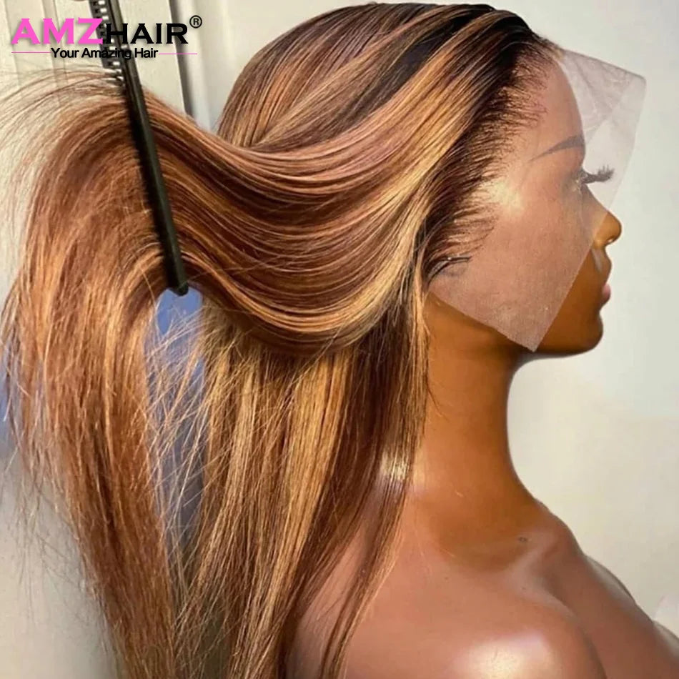13x4 Hd Highlight Wigs Colored Lace Front Human Hair Wigs For Women Honey Blonde Straight Hd Lace Frontal Wigs Human Hair
