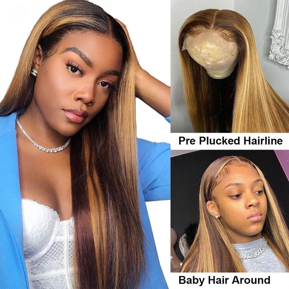 13x4 Hd Highlight Wigs Colored Lace Front Human Hair Wigs For Women Honey Blonde Straight Hd Lace Frontal Wigs Human Hair